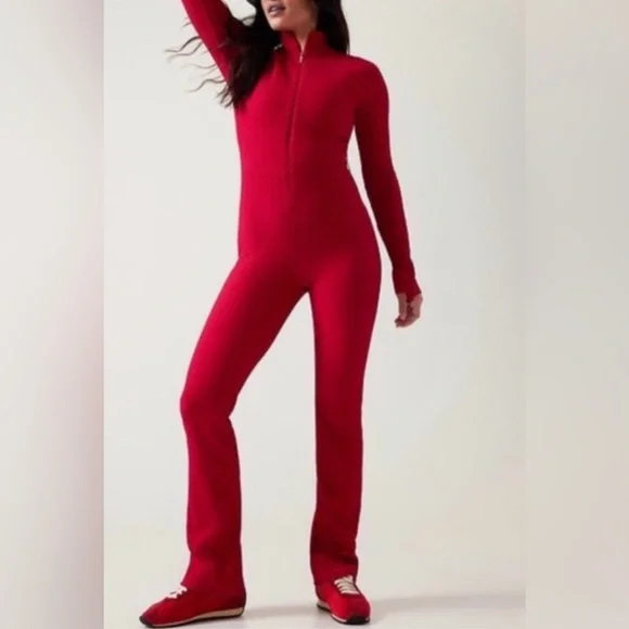 Athleta Vibrant Red Zip-Up Jumpsuit - Picture 1 of 6